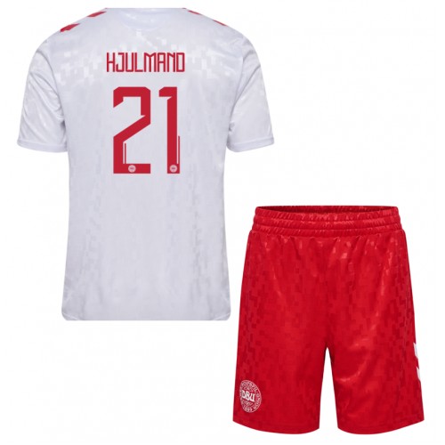 Maglia Calcio Danimarca Morten Hjulmand #21 Seconda Divisa Bambino Europei 2024 Manica Corta (+ pantaloncini)